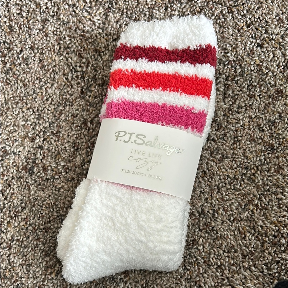 P.J. Salvage Red and Pink Plush Socks